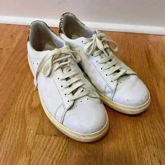 Tory Burch Shoes - Tory Burch 8 Howell Leather Sneaker Titanium White Warm Roccia Snake Embossed